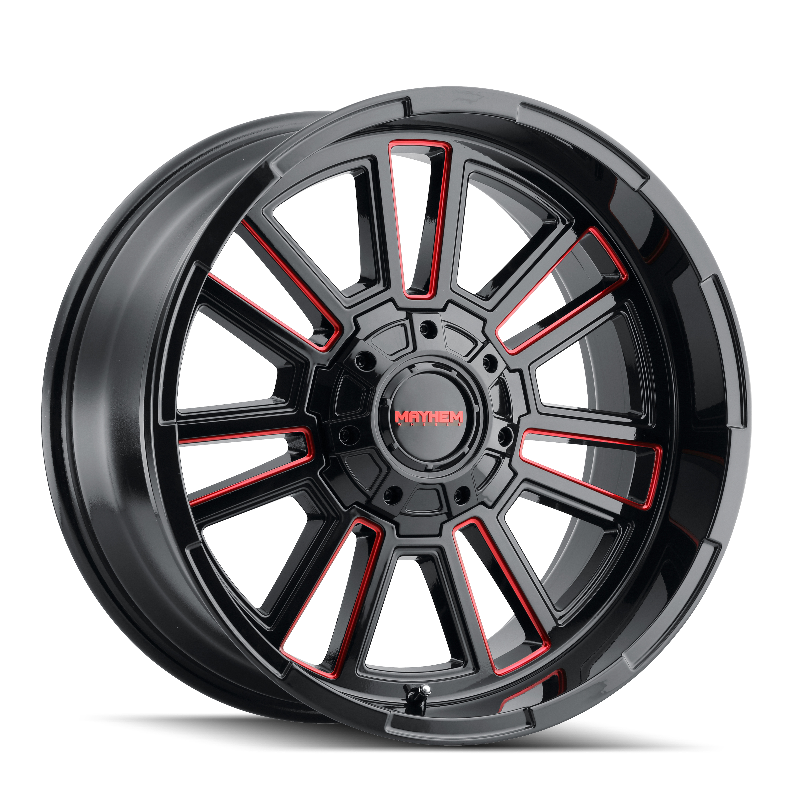 MAYHEM APOLLO 20x9 8x170 ET0 125.2: Gloss Black Milled with Stunning Prism Red - A Must-Have!