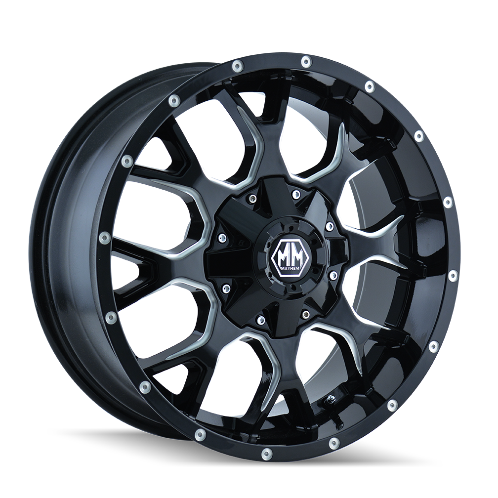MAYHEM WARRIOR 17x9 Gloss Black Milled Wheels - Unleash Your Driving Beast!