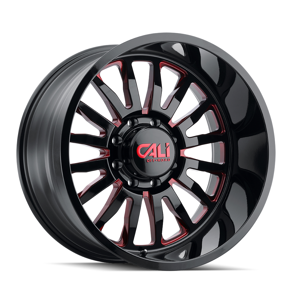 Stunning CALI OFF-ROAD SUMMIT 22x12 Wheels in Gloss Black Milled Prism Red - Get Yours Now!